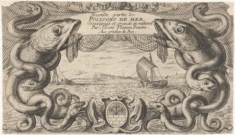 Seascape with edge of sea creatures and a fishing net, Albert Flamen, 1664 Canvas Print