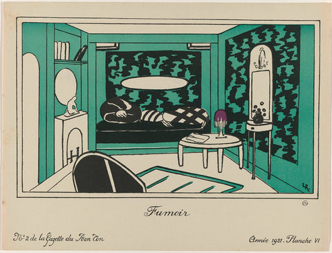 Gazette du Bon Ton, 1921 - No. 2, Pl. VI: Fumoir, Lucie Renaudot, 1921 Canvas Print