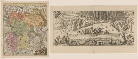 Map of Amsterdam with cityscape, consisting of two parts, anonymous, 1691 - 1693 Canvas Print