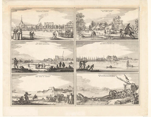 Six scenes during the siege of Huis te Gennep, 1641, Claes Jansz. Visscher (II) (workshop or), 1641 Canvas Print