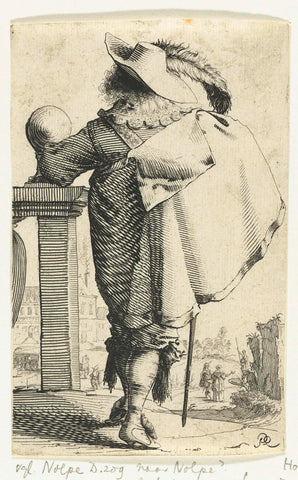 Standing cavalier with cape and plumed hat, seen from behind, Salomon Savery, 1633 - 1665 Canvas Print