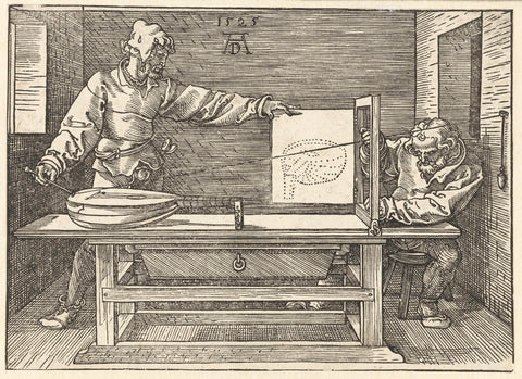 Draughtsman draws a lute, Albrecht Dürer, 1525 Canvas Print