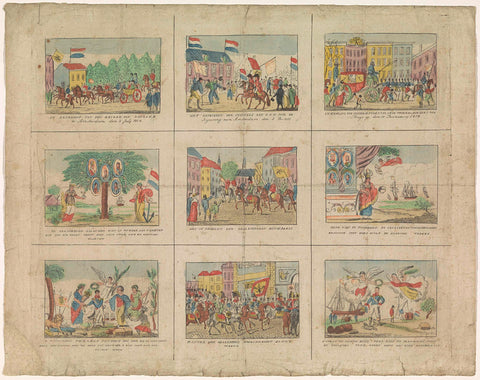 Sheet with 9 representations of historical events in the years 1813-1814, anonymous, c. 1814 Canvas Print