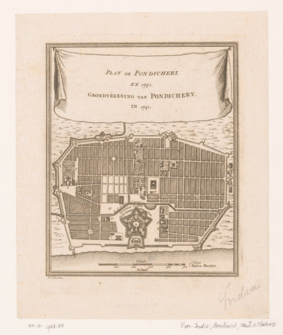 Map of Puducherry, Jacob van der Schley, 1767 Canvas Print