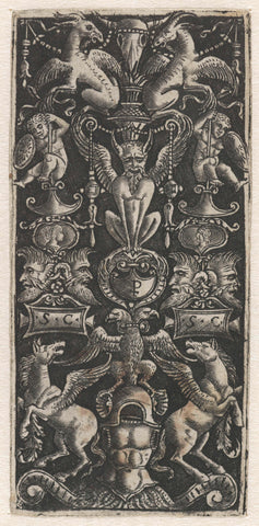 Ornament with winged goats as crowning and two horses on either side of two-headed eagle on armor, Peregrino da Cesena, 1500 - 1520 Canvas Print