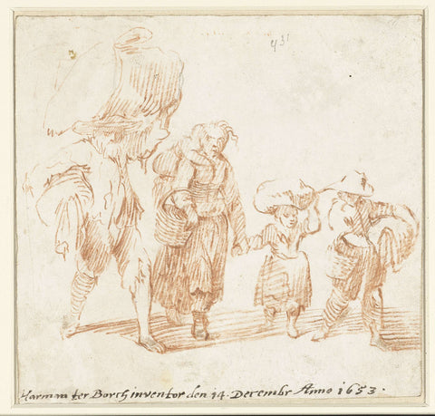 Poor family walking with their belongings, Harmen ter Borch, 1653 Canvas Print