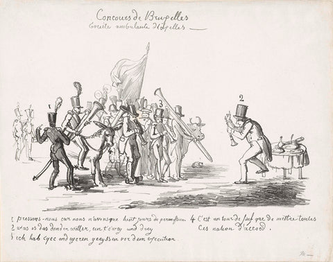 Cartoon at the musical competition in Brussels, 1827, anonymous, 1827 Canvas Print