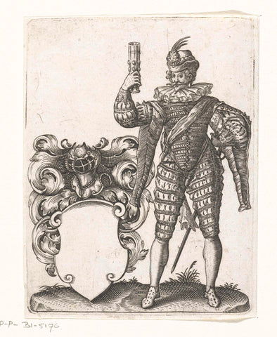 Coat of arms template with beautifully dressed gentleman with glass in his hand, Johann Theodor de Bry, 1596 Canvas Print