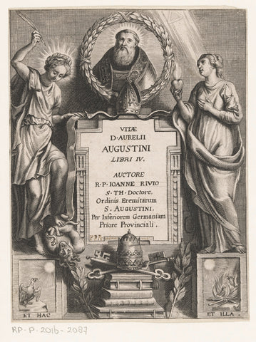 Portrait of Augustine flanked by allegorical figures, anonymous, 1646 Canvas Print