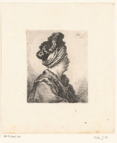 Bust in half of a young man wearing a fur hat and coat, Joachim Martin Falbe, 1752 Canvas Print