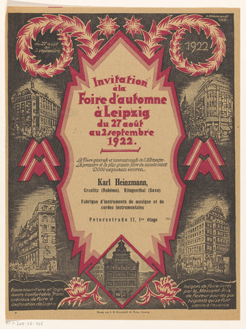 Invitation of instrument maker Karl Heinzmann to the spring market in Leipzig, A. Hildebrandt, in or before 1922 Canvas Print