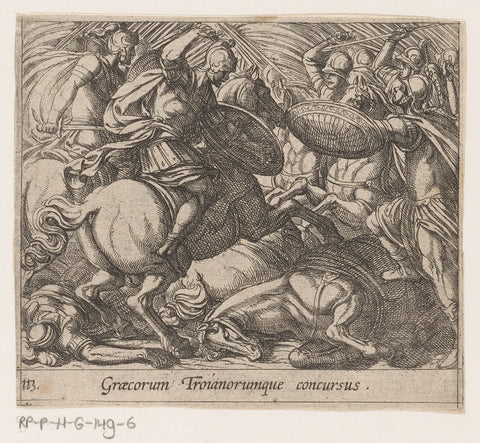 Greeks in battle with Trojans, Antonio Tempesta, 1606 - 1638 Canvas Print