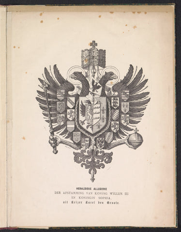 Heraldic allegory of the lineage of King William III and Queen Sophia from Emperor Karel den Groote [1874], anonymous, 1874 Canvas Print