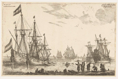 Four sailing ships behind a breakwater, Reinier Nooms, 1650 - before 1705 Canvas Print