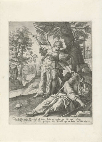 Elijah visited by an angel in the desert, Johann Sadeler (I) (attributed to), 1582 Canvas Print