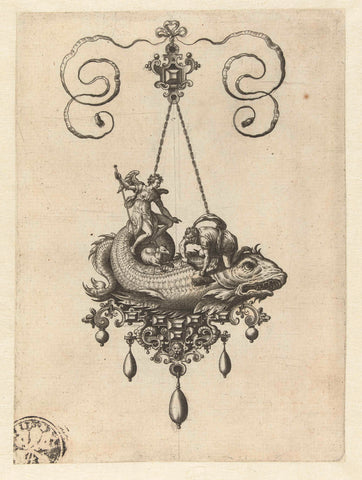 Pendant with fish, Adriaen Collaert, 1582 Canvas Print