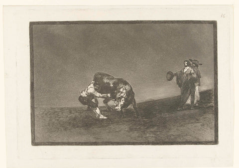 Martincho grabs a bull by his horn, Francisco de Goya, 1811 - 1816 Canvas Print