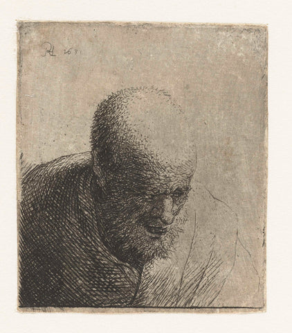 Bald man with open mouth, looking down: bust, Rembrandt van Rijn, c. 1631 Canvas Print