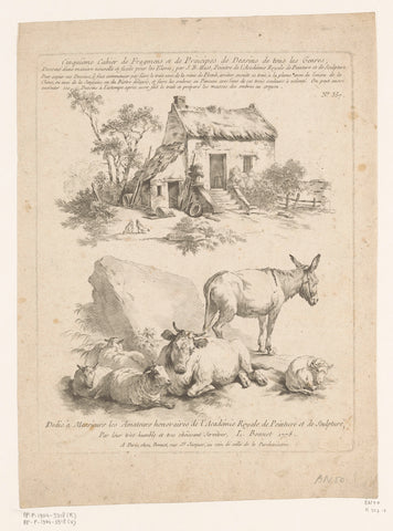 Farmhouse and herd with donkey at a stone, Louis Marin Bonnet, Louis Marin Bonnet, 1778 Canvas Print