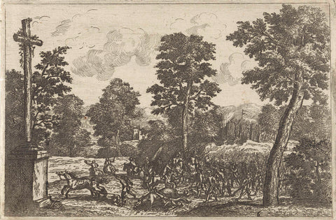 Landscape with battle between cavalry and infantry, Paul van Somer (II), 1670 Canvas Print