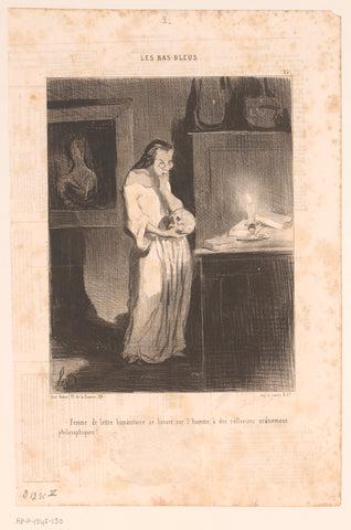 Caricature of a woman philosophizing about humanity, Honoré Daumier, 1844 Canvas Print