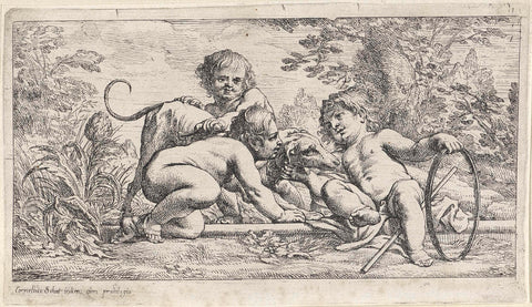 Three Children with a Dog in a Landscape, Cornelis Schut (I), 1618 - 1655 Canvas Print