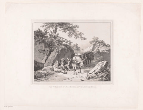 Two resting men with their donkeys, Barend Cornelis Koekkoek, 1846 Canvas Print