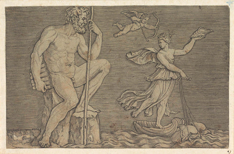 Galatea escapes Polyphemus, Marco Dente, 1498 - 1532 Canvas Print