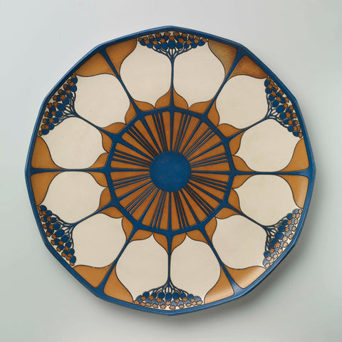 Leaf belonging to a tea set of chromolith stoneware, decorated in blue and tan, Villeroy & Boch Keramische Werke KG, c. 1911 - c. 1912 Canvas Print