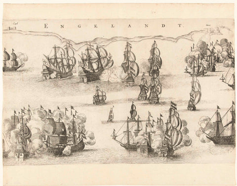 Naval battle off the English coast between the State fleet under Tromp and the English fleet under Blake, 1652, anonymous, 1652 Canvas Print