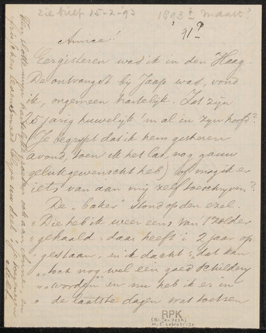 Letter to Jan Veth, M.C. Lebret, 1874 - 1894 Canvas Print