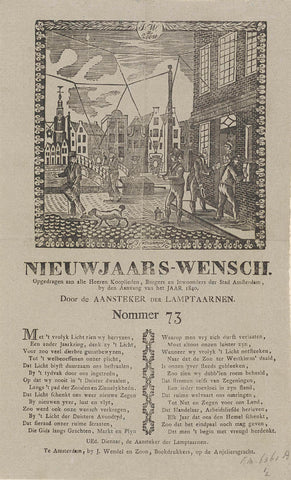 New Year's wish of the lampposts of Amsterdam for the year 1840, Jacob Coldewijn, 1839 - 1840 Canvas Print