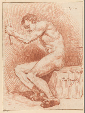 Seated male nude, seen from the side (2nd prize 1770), Anthony Andriessen, 1770 Canvas Print