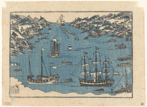 Foreign ships in the port of Nagasaki, anonymous, 1800 - 1850 Canvas Print