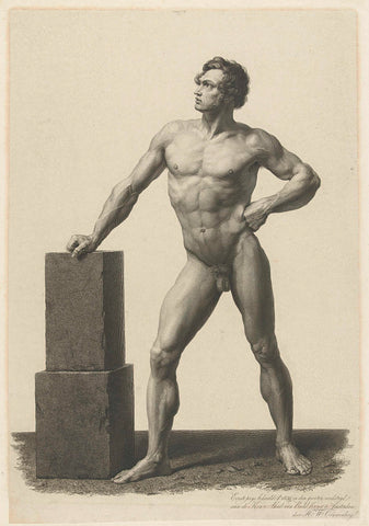 Naked man, leaning on a stone block with his right hand, Henricus Wilhelmus Couwenberg, 1836 Canvas Print