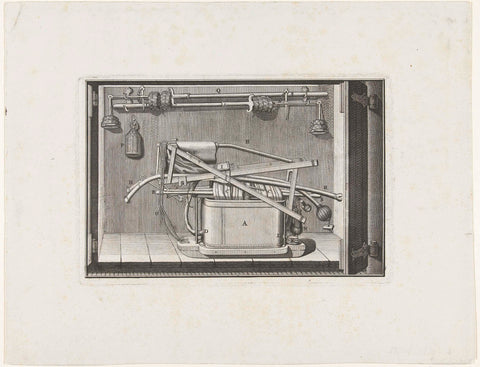 How to put the hose fire sprayer and pump in the fire sprayer house after use, c. 1720, anonymous, 1880 - 1882 Canvas Print