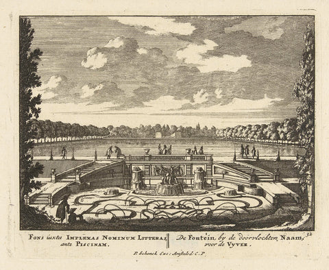 Fountain at the large pond in the gardens of Paleis Het Loo, Jan van Call (I), 1695 - 1705 Canvas Print