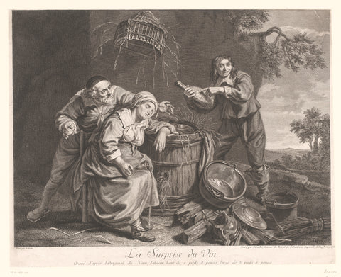 Woman sleeping at a barrel with wine glass in hand, Jean Daullé, 1758 Canvas Print