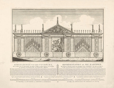 Scaffolding for the fireworks set off during the elevation of William V to Knight of St. George, 1754, Monogrammist MS (Northern Netherlands), 1754 Canvas Print