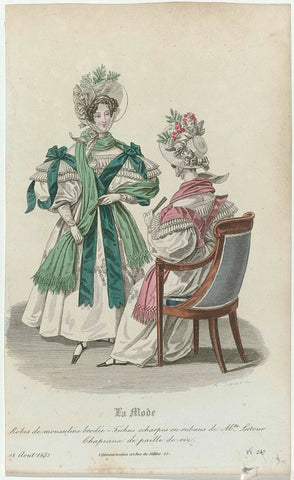 La Mode, 18 August 1832, Pl. 247 : Embroidered chiffon dresses (...), August Delvaux, 1832 Canvas Print