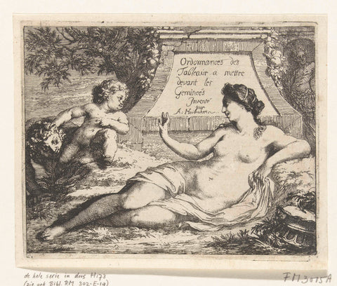 Title print for a series of chimney pieces with saters and nymphs, c. 1700, anonymous, 1690 - 1710 Canvas Print