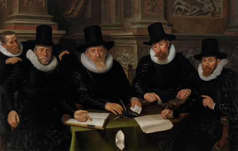 Four Regents and the ‘House Father’ of the Amsterdam Lepers’ Asylum, Werner van den Valckert, 1624 Canvas Print