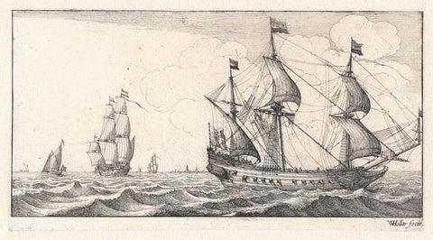 Four-sail warship hoisted, Wenceslaus Hollar, 1627 - 1636 Canvas Print