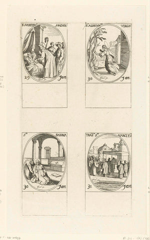 Heilige Sulpicius, Heilige Aldegondis, Heilige Sabina, Translatie van Marcus' stoffelijke resten (29-31 januari), Jacques Callot, 1632 - 1636 Canvas Print