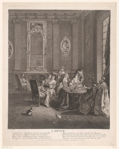 Interior with card-playing company, Jacques-Philippe Le Bas, c. 1730 Canvas Print