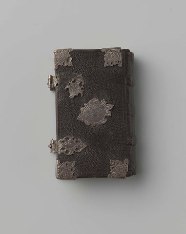 Bookbinding of black leather with silver mounted, on the front in the middle a silver cartouche with coat of arms without coat of arms, anonymous, c. 1600 Canvas Print