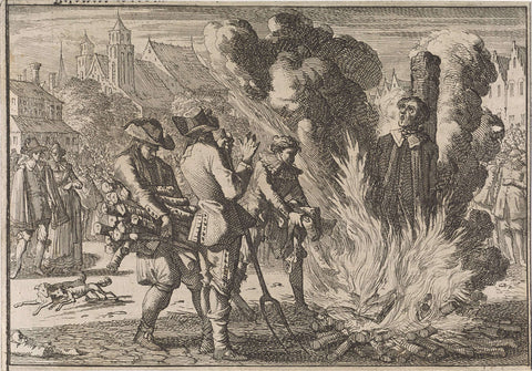 Urbain Grandier at Loudun burned alive for witchcraft, 1634, Caspar Luyken (attributed to), 1701 Canvas Print