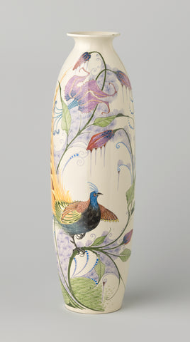 Vase of pottery, painted with a peacock on lily branches, Th. Verstraaten, c. 1910 Canvas Print