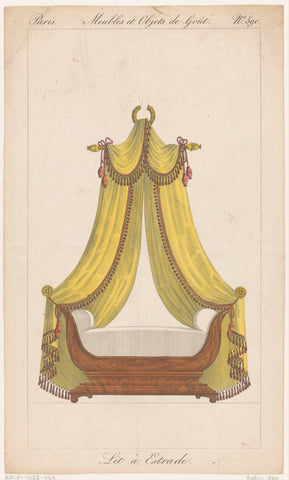 Four-poster bed with wreath, anonymous, 1801 - 1831 Canvas Print