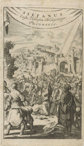 Stoning of Stephen outside the gates of Jerusalem, Jan Luyken, 1688 Canvas Print